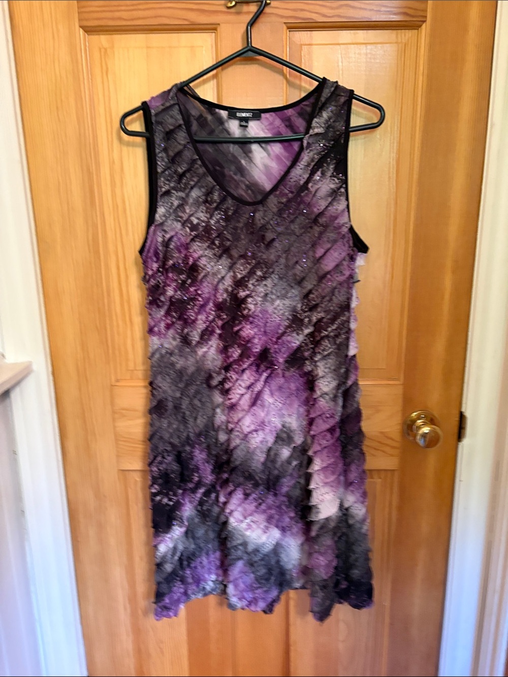 Elementz Purple and Black Ruffled Sleeveless Dress